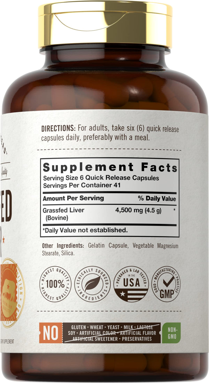 Grassfed Beef Liver Capsules 4500mg | 250 Count | Desiccated Supplement | Non-GMO, Gluten Free | by Herbage Farmstead - NewNest Australia