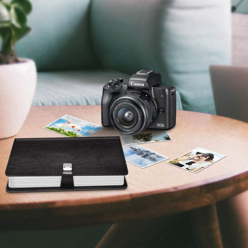 Fintie Photo Album 4x6 Photos - 112 Photos Premium Vegan Leather Cover with Snap Fastener, Portable Wallet Photo Albums (Black) Black - NewNest Australia