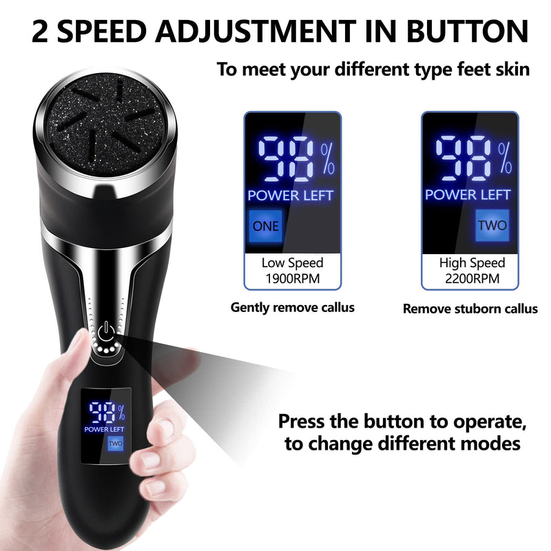 Electric Feet Callus Remover, Rechargeable, Ckclr Portable Electronic Ipx7 Foot File Pedicure Tools, Professional Pedicure Foot Care Led Smart Display Made Of Pvc (Silver + Black) - NewNest Australia