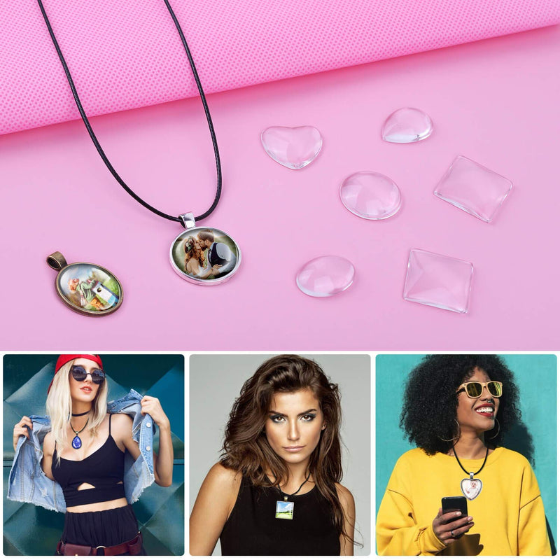 Pendant Trays with Glass Cabochons for Jewelry Making, Anezus 90pcs Pendants Trays Set Including 30pcs Bezel Pendant Trays Blanks, 30pcs Glass Cabochons and 30pcs Necklaces Cords for Necklace Making - NewNest Australia