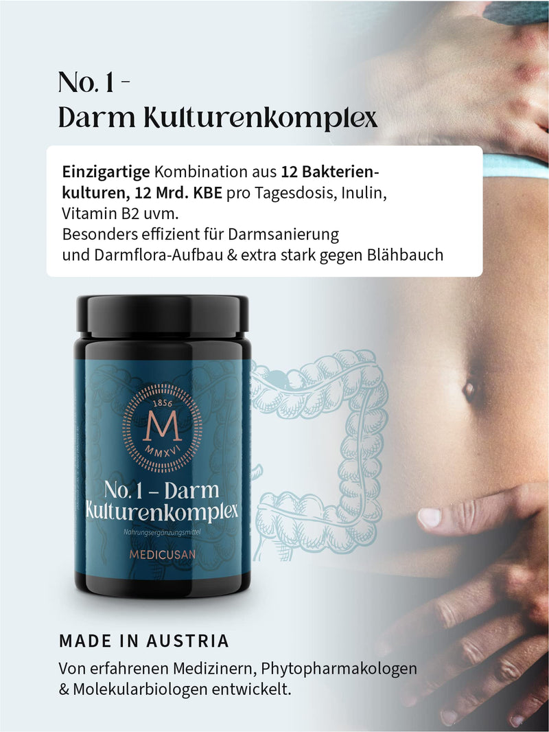 Medicusan No.1 Intestinal Culture Complex - 12 Bacterial Strains Including Lactobacillus Rhamnosus - 12 Billion Cfu - 50 Mg Inulin - 100% Nrv Riboflavin - 20% Nrv Niacin - 1 Capsule / Day - 90 - NewNest Australia