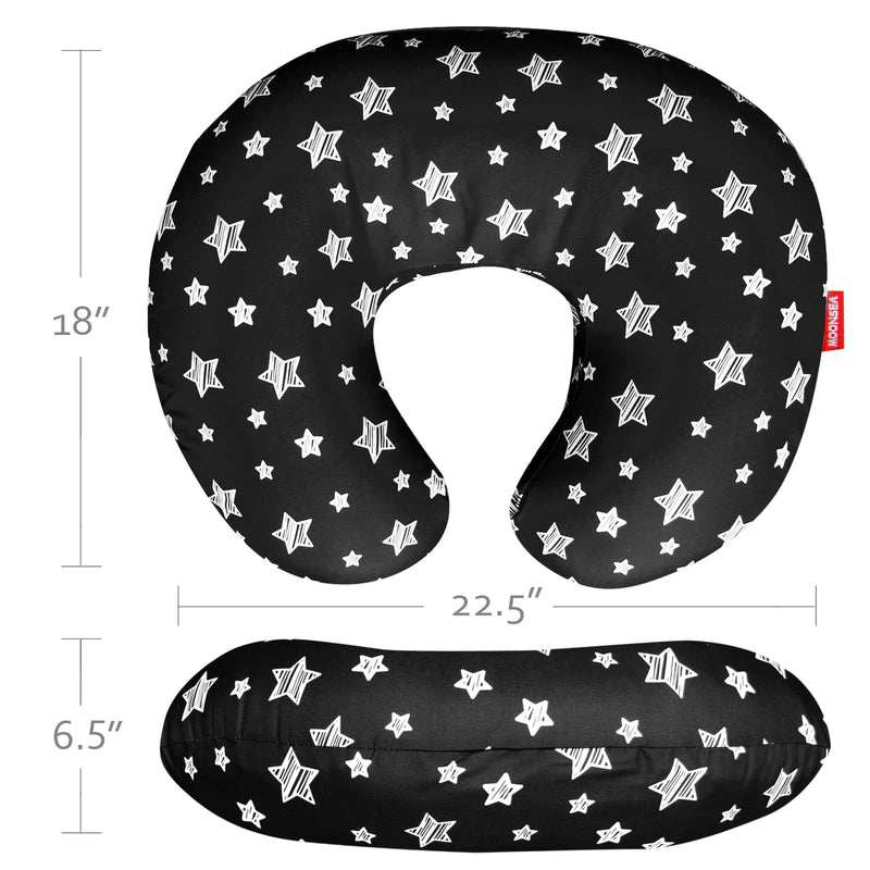 Nursing Pillow Cover Black with Star Print for Baby Boys, Snug Fits Boppy Nursing Pillows, Soft Breastfeeding Nursing Pillow Slipcovers, for Breastfeeding Moms - NewNest Australia