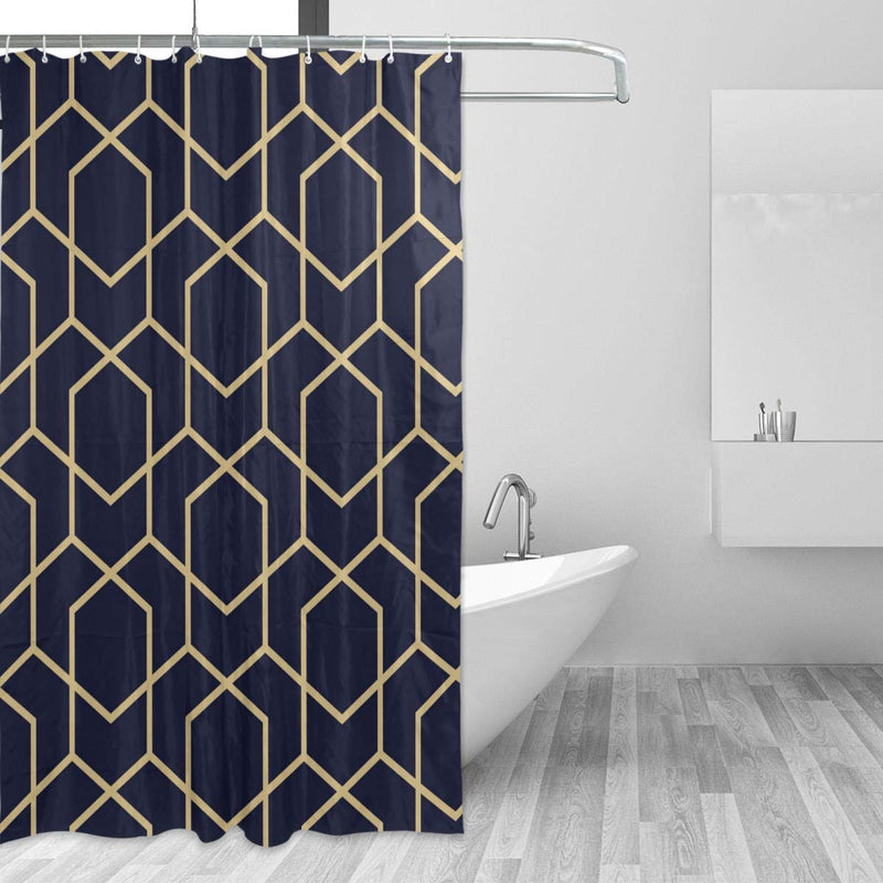 Geometric Lines with Blue-Black Background Pattern Polyester Fabric Waterproof Shower Curtains Set for Bathroom Decor Gold Geometric Lines 72x72 Inch - NewNest Australia