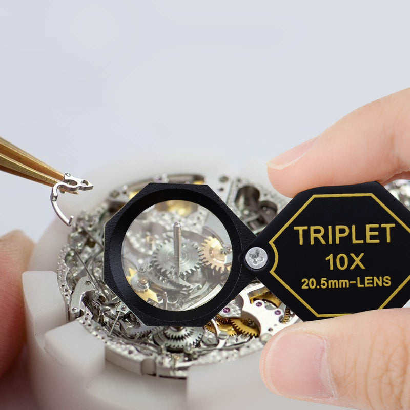 10x Magnifier Jewelry Loupe 20.5mm Triplet Lens Optical Glass Pocket Gem Magnifying Tool for Jeweler, Stamp Philatelist, Coin numismatic, Achromatic Black Hexagonal Design Kit Set 10x Magnification Power - NewNest Australia