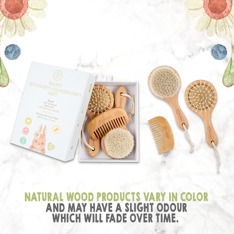Baby Hair Brush and Baby Comb Set - Wooden Baby Brush with Soft Goat Bristle - Toddler Hair Brush Baby Brush and Comb Set - Baby Brush Set for Newborns - Infant Hair Brush, Cradle Cap (Round, Walnut) Round - NewNest Australia