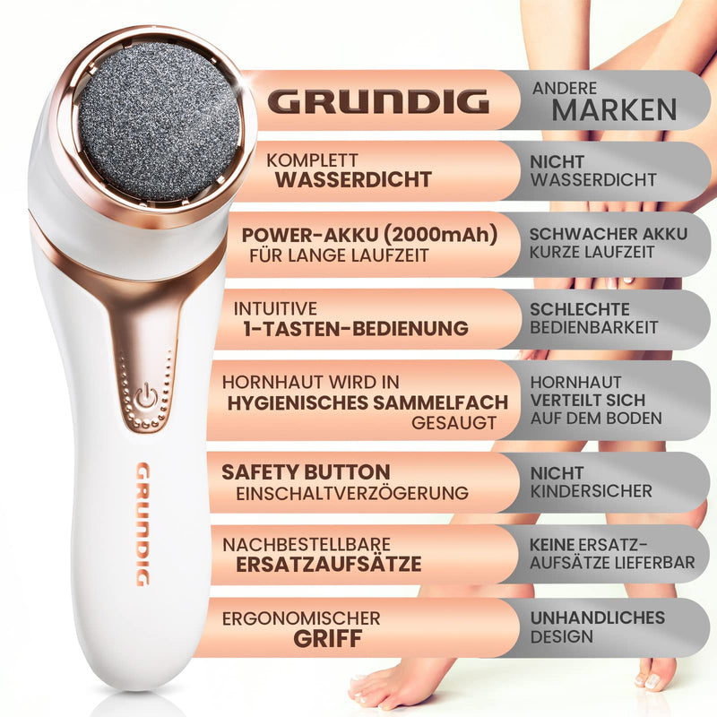 GRUNDIG electric callus remover to remove calluses - quickly beautiful feet - foot care set with high-performance battery I IPX7 foot pedi pedicure (callus remover), white - NewNest Australia
