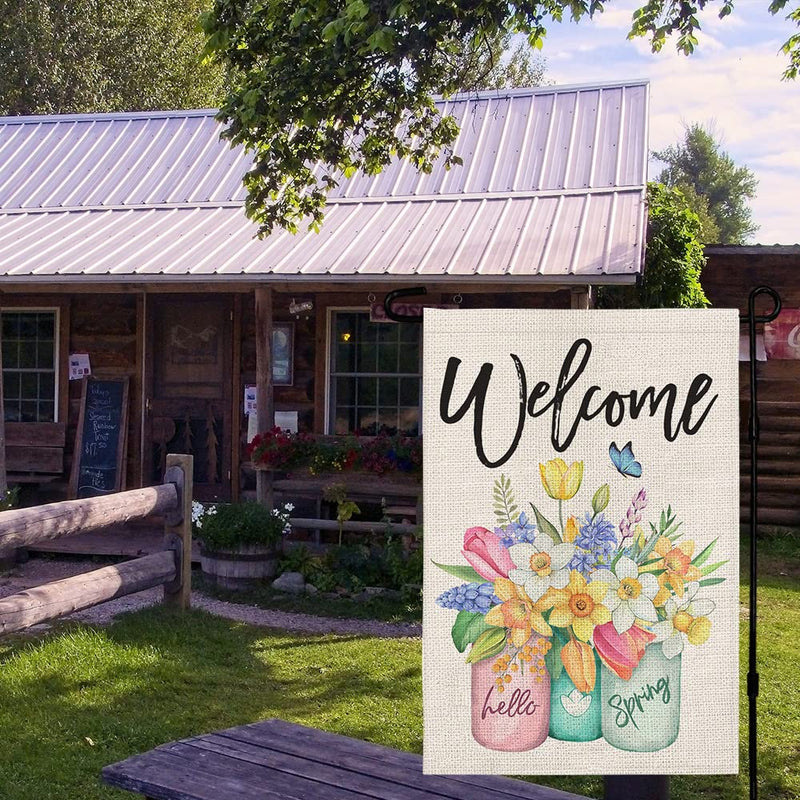 Spring Garden Flag Floral Mason Jar 12×18 Inch Double Sided Outside Vertical Holiday Yard Décor 12"X18" - NewNest Australia