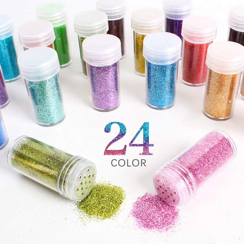 Extra Fine Glitter, Set of 24 Colors Body Cosmetic Glitter, Nail Arts Face Hair Eye Lip Gloss Makeup Glitter, Slime,Tumbler and Epoxy Resin Crafts Loose Glitter Powder Shaker 15g - NewNest Australia