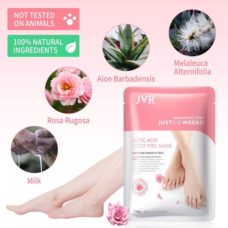 Foot Peel Mask, 3 Pack JVR Lactic Acid Foot Mask, Footner Exfoliating Socks, Foot Care for Callus Remove, Repair Cracked Heel & Dead, Dry & Hard Skin Size 10(UK) 10(uk) - NewNest Australia