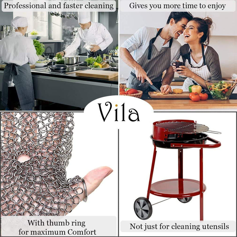 Synra Cast Iron Scrubber, 7 Inches Diameter, Round 316 Premium Stainless Steel, Lightweight, Flexible Chainmail Scrubber, Cleans Cookware with No Scratches or Residue - NewNest Australia