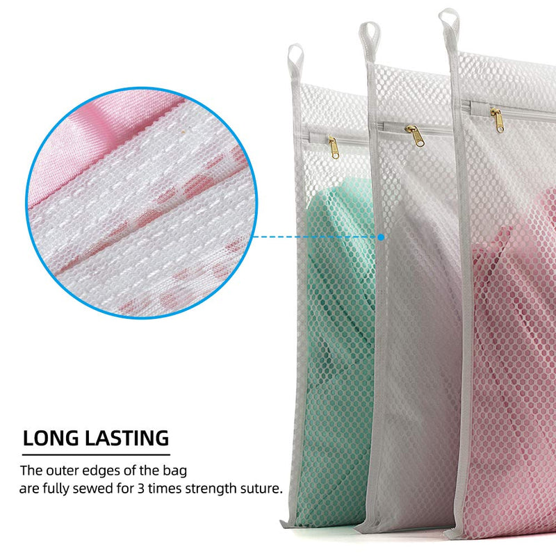 NewNest Australia - TENRAI 3 Pack (3 Large) Delicates Laundry Bags, Socks Fine Mesh Wash Bag for Underwear, Lingerie, Bra, Boxer, Use YKK Zipper, Have Hanger Loops (White, S Grade, CQS) 