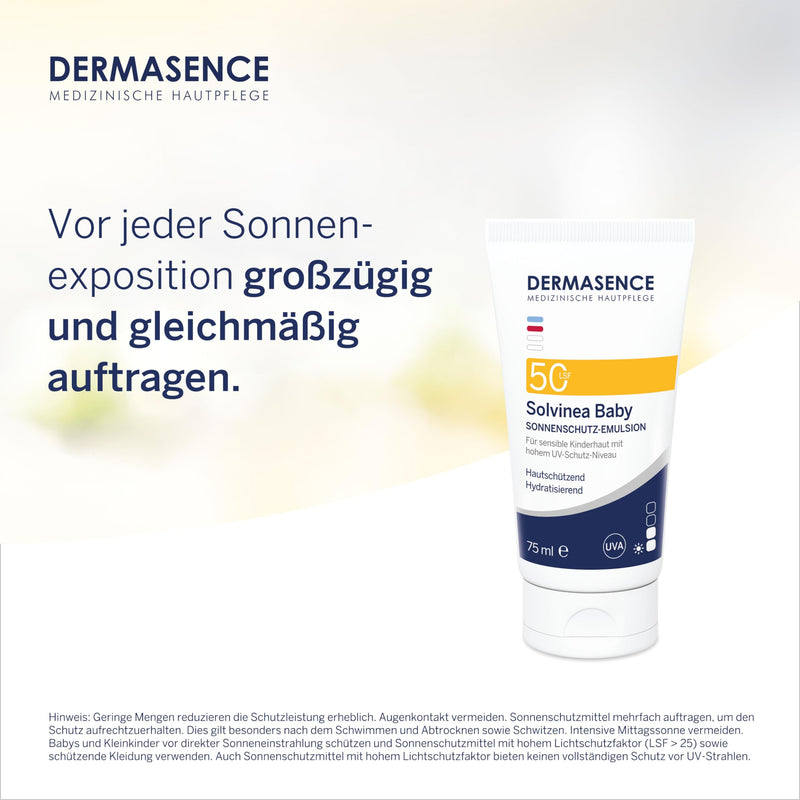 DERMASENCE Solvinea Baby SPF 50, 75 ml - high sun protection for sensitive children's skin or very dry skin prone to neurodermatitis - face and body - with vitamins E - fragrance-free - NewNest Australia