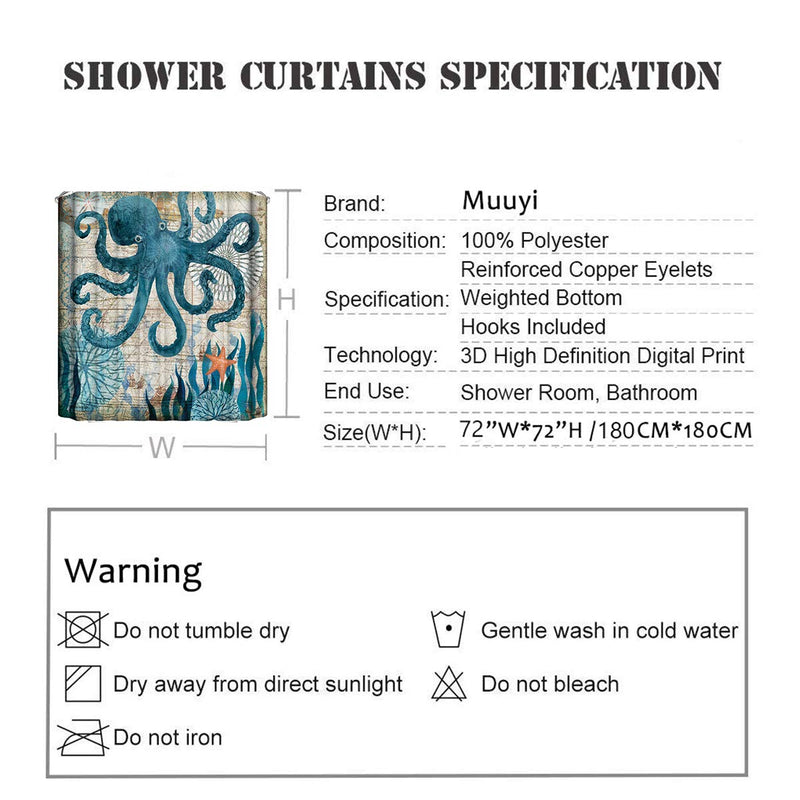 Muuyi Octopus Shower Curtain Kraken Shower Curtain - Funny Shower Curtains for Bathroom - Octopus with Ship Sail Old Boat in Ocean Waves, Cloth Fabric Bathroom Decor Set with Hooks, 72 x 72 Inches - NewNest Australia