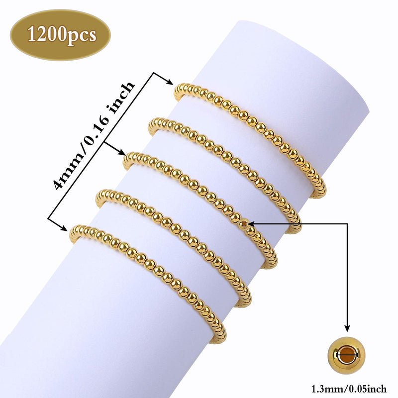 1200Pcs 4mm Smooth Round Beads Gold Spacer Loose Ball Beads for Bracelet Jewelry Making Craft - NewNest Australia