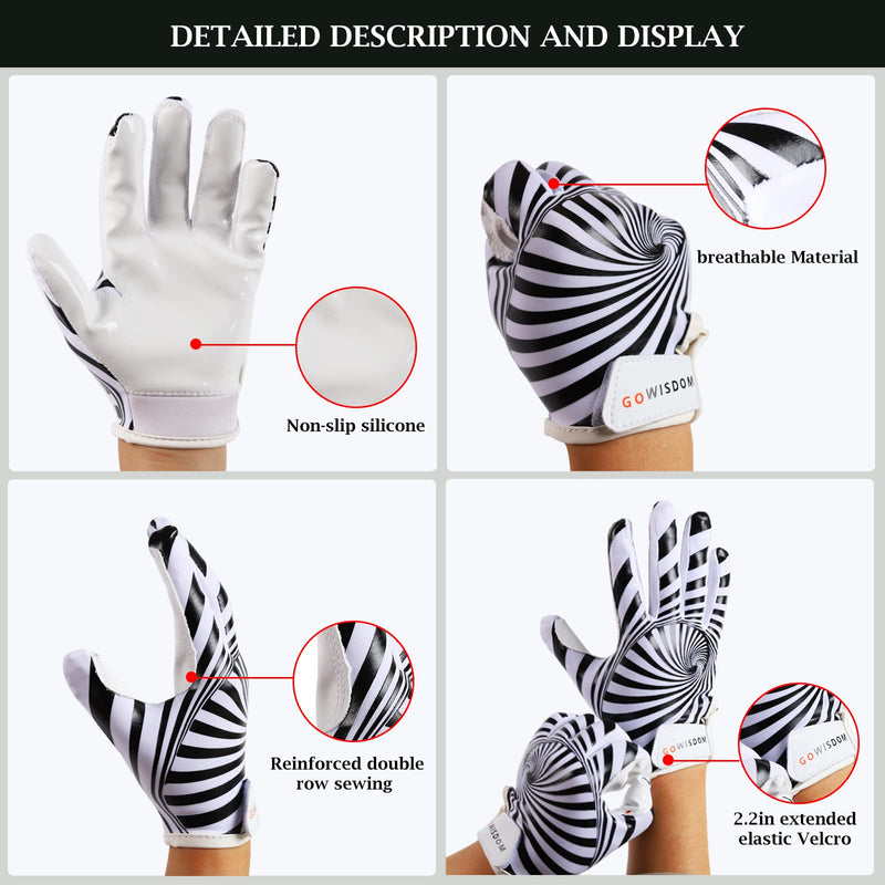 GOWISDOM Youth Football Gloves, Sports Kids Football Receiver Gloves, Youth Silicone Grip Football Gloves with Super Stick white M/L(6-6.5 inch) - NewNest Australia