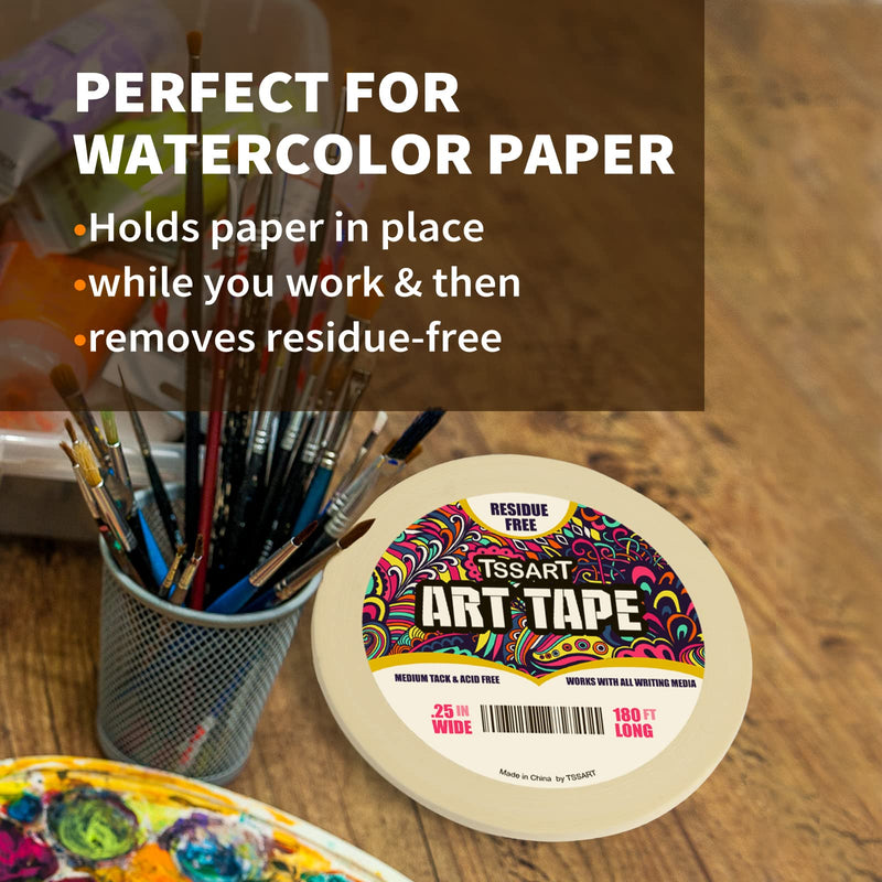 TSSART White Art Tape Medium Tack - Masking Artists Tape for Drafting Art Watercolor Painting Canvas Framing - Acid Free 1/4 Inch Wide 180FT Long 0.25inch - NewNest Australia