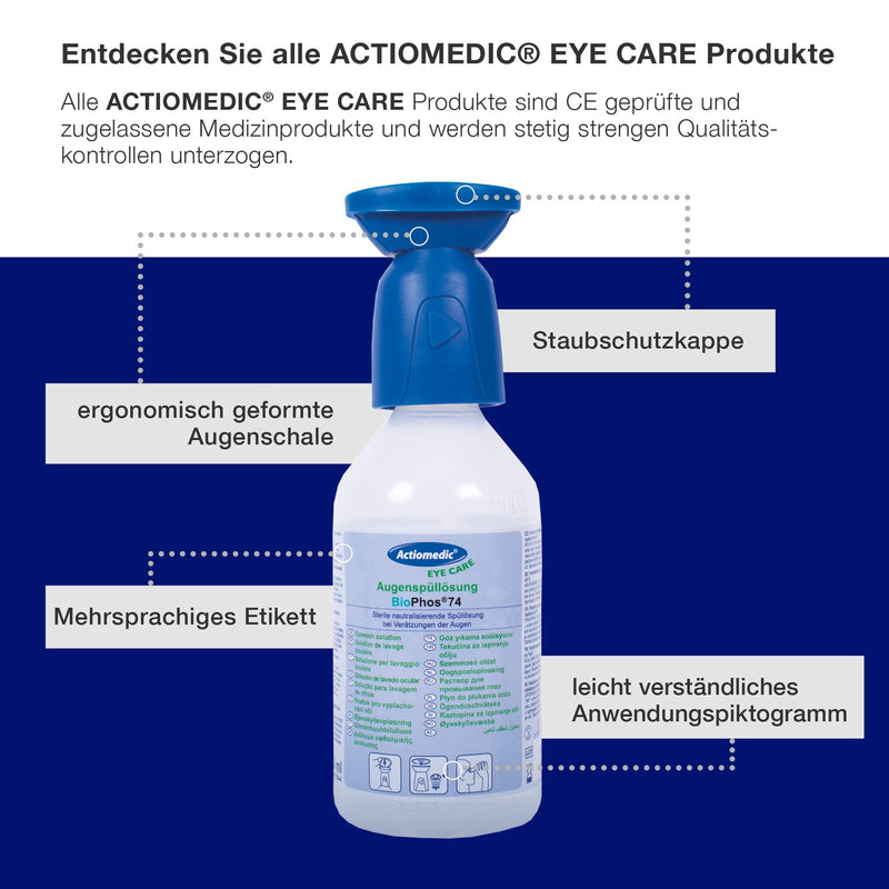 Actiomedic Biophos74 Eye Wash With Phosphate-Buffered Rinse Solution 4.9% In Single Box I Phosphate-Buffered Eye Wash Solution I Sterile Eye Wash Solution For Chemicals I In Single Box I 250 Ml - NewNest Australia
