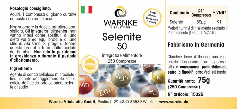 Selenium tablets - 50µg selenium per tablet - vegan - made from sodium selenite - yeast-free - 250 tablets - large pack | Warnke vital substances - NewNest Australia