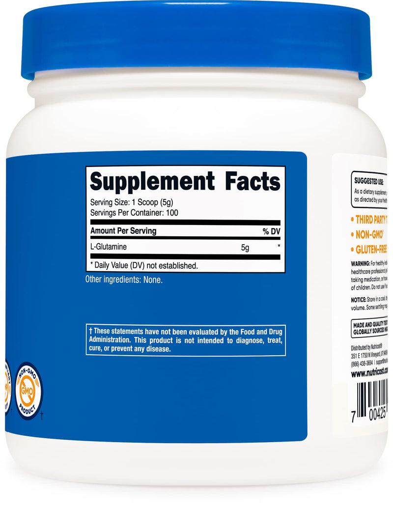 Nutricost L-Glutamine Powder (500 Grams) Unflavored - Gluten Free & Non-GMO - NewNest Australia