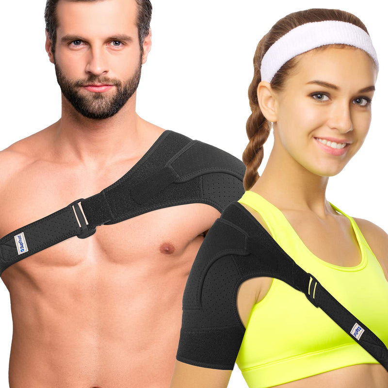 SUPTRUST Recovery Shoulder Brace for Men and Women, Shoulder Stability Support Brace, Adjustable Fit Sleeve Wrap, Relief for Shoulder Injuries and Tendonitis, One Size Regular Dark Black - NewNest Australia