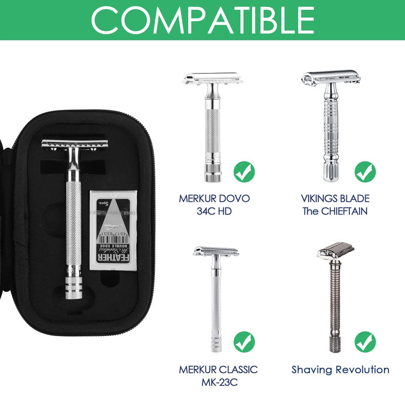 Linkidea Hard Travel Case Compatible With Vikings, Mercury, Shaving Revolution Double Edge Razor, Storage Box Organizer For Safety Razor And Razor Attachments (Lychee Vegan Leather) - NewNest Australia