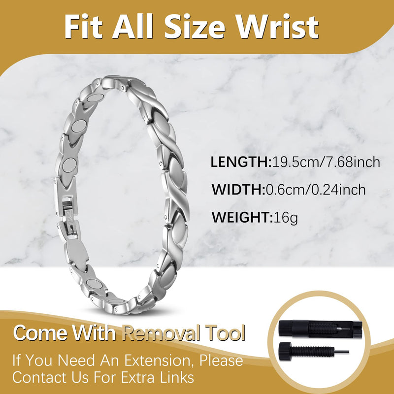 Jeracol Titanium Magnetic Bracelets for Women Bracelets Titanium Magnetic Brazaletes with 3500 Gauss Magnets Adjustable Wristband with Removal Tool & Jewellry Gift Box Silver - NewNest Australia