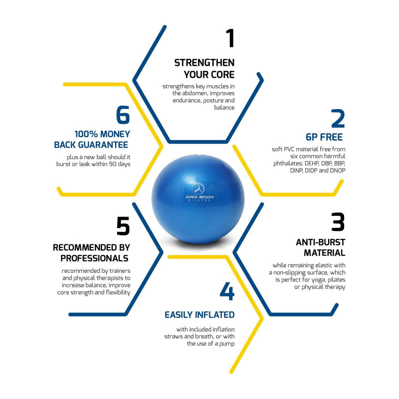 ProBody Pilates Mini Exercise Ball with Pump - 9 Inch Small Bender Ball for Stability, Barre, Pilates, Yoga, Balance, Core Training, Stretching and Physical Therapy with Workout Guide Blue - NewNest Australia