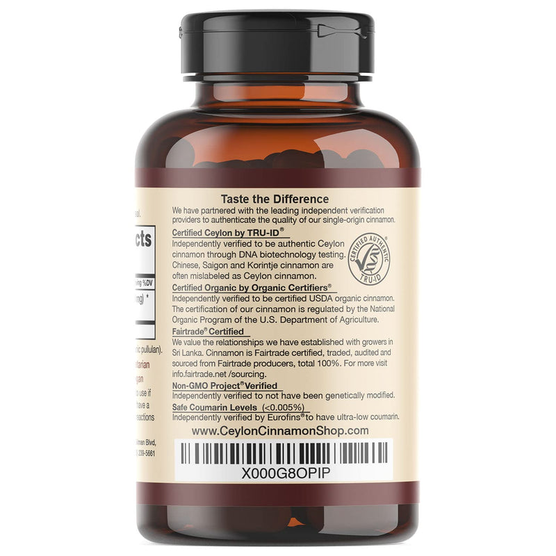 Organic Ceylon Cinnamon (100% Certified) Supplement, 90 Capsules by Ceylon Cinnamon Shop - NewNest Australia
