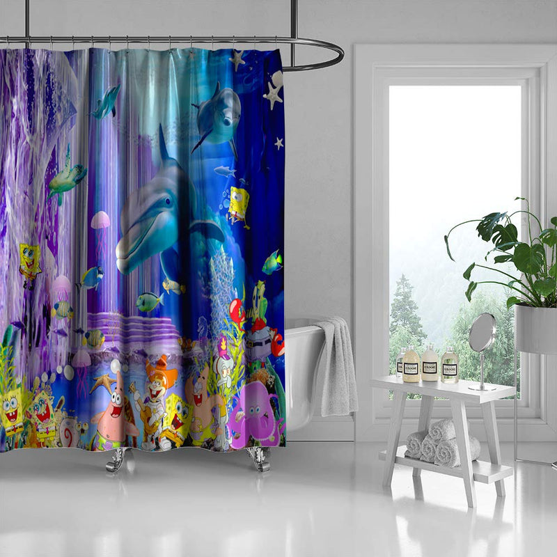 GOODCARE Underwater World Shower Curtain Whale Dolphin Ocean Animals, Machine Washable Polyester Fabric Bathroom Decor Set with Hooks, , 71 x 71 inches - NewNest Australia