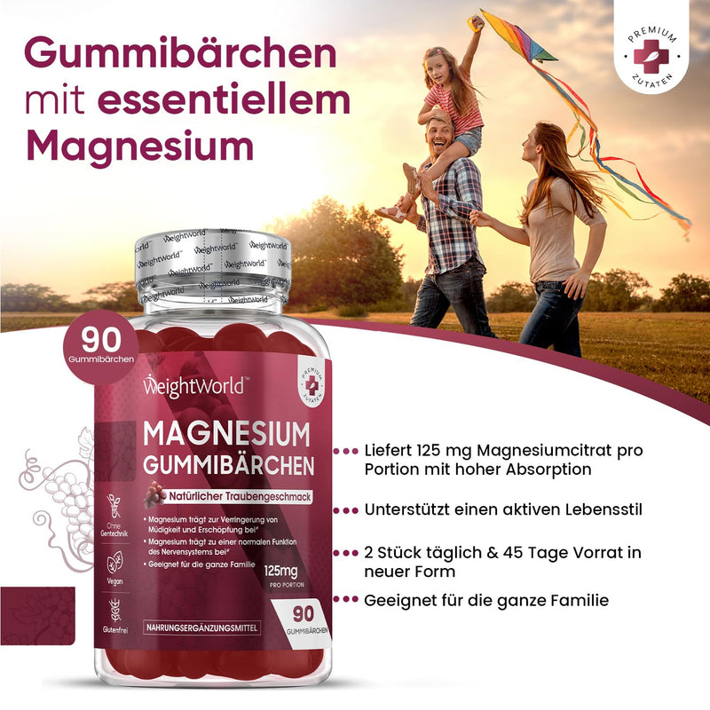 Magnesium Gummy Bears 125 Mg - 90 Magnesium Citrate Gummies - Without Gelatin & Vegan - For Sports & Electrolytes - Grape Flavor Minerals - Alternative To Sweets, Capsules & Tablets - By Weightworld - NewNest Australia