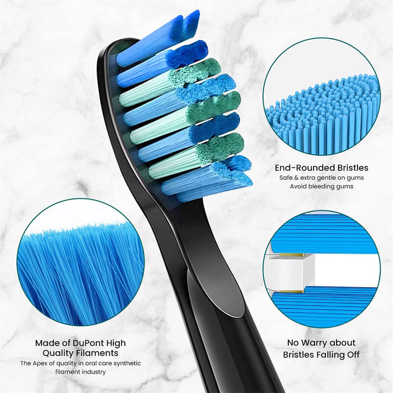 Electric Toothbrush Heads 5pc Compatible with Fairywill D7/D8/FW507/FW508/FW551/917/959/SG-E9 Moderately Soft Bristles Brush Replacement (Black) Black - NewNest Australia