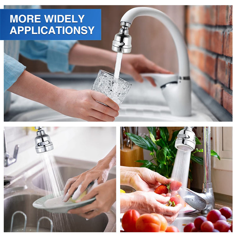 2Pcs 3 Mode Adjustable Faucet Sprayer Attachment 360 Degree Rotating Faucet Aerator Kitchen Sink Tap Head Water Saving Extend Nozzle Chrome Plated Silver Tone - NewNest Australia