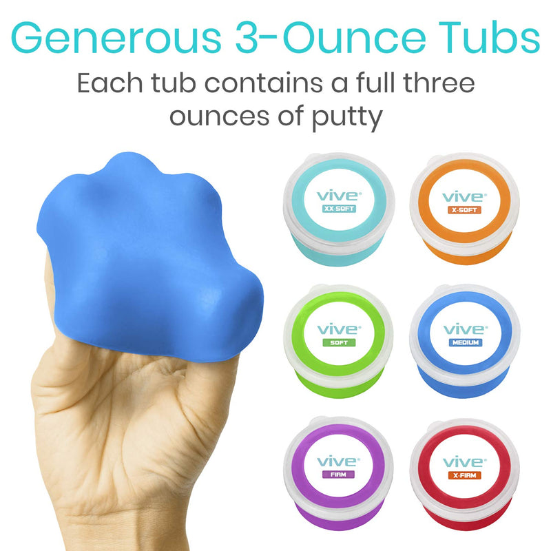 Vive Exercise Putty (6-Pack) - Therapeutic, Occupational and Therapy Tool - Thinking and Stress - Finger, Hand Grip Strength Exercises - Extra Soft, Soft, Medium, Firm Sensory Kit - Squeezable Ball - NewNest Australia