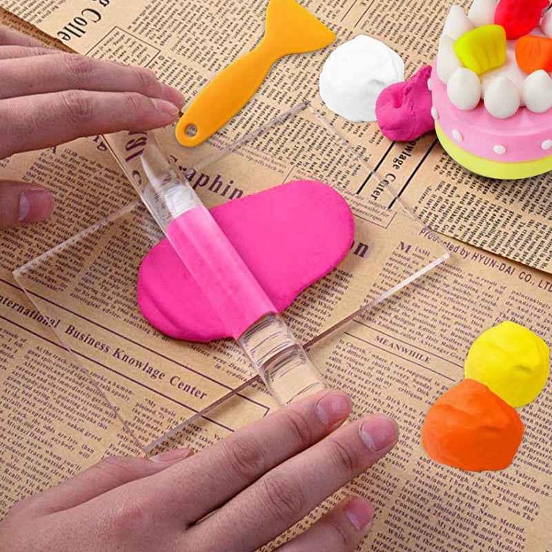 Acrylic Clay Roller with Acrylic Sheet Backing Board Assisted Shovel Rubber Clay Tools/Moulds Acrylic Ultra-Light Clay Hand-Made DIY Tool Materials - NewNest Australia
