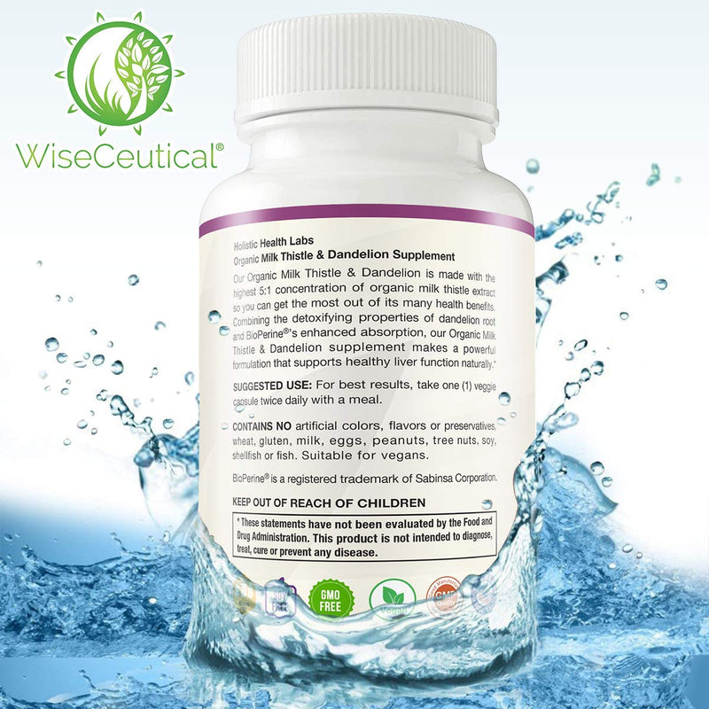 Max Absorption Organic Milk Thistle (Strongest 5:1 Concentrated Extract) & Organic Dandelion Root with BioPerine | Healthy Liver Support Detox Cleanse. 60 Veggie Capsules. - NewNest Australia