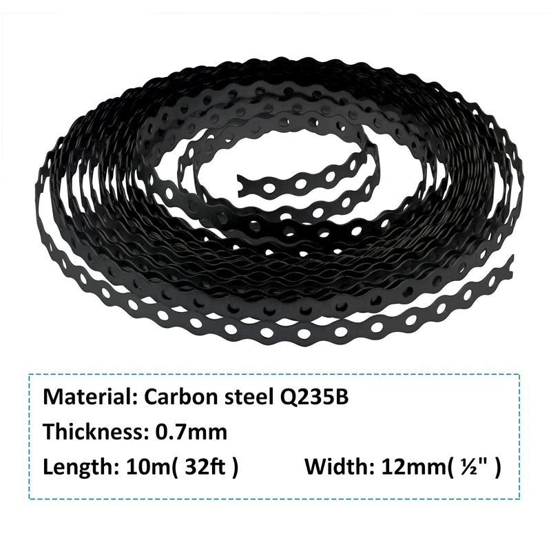 32ft Black Perforated Metal Hanger Straps with 3/16 inch Hole, 1/2 inch Width, 0.7mm Thickness, Steel Pipe Strap Tube Tension Clips - NewNest Australia