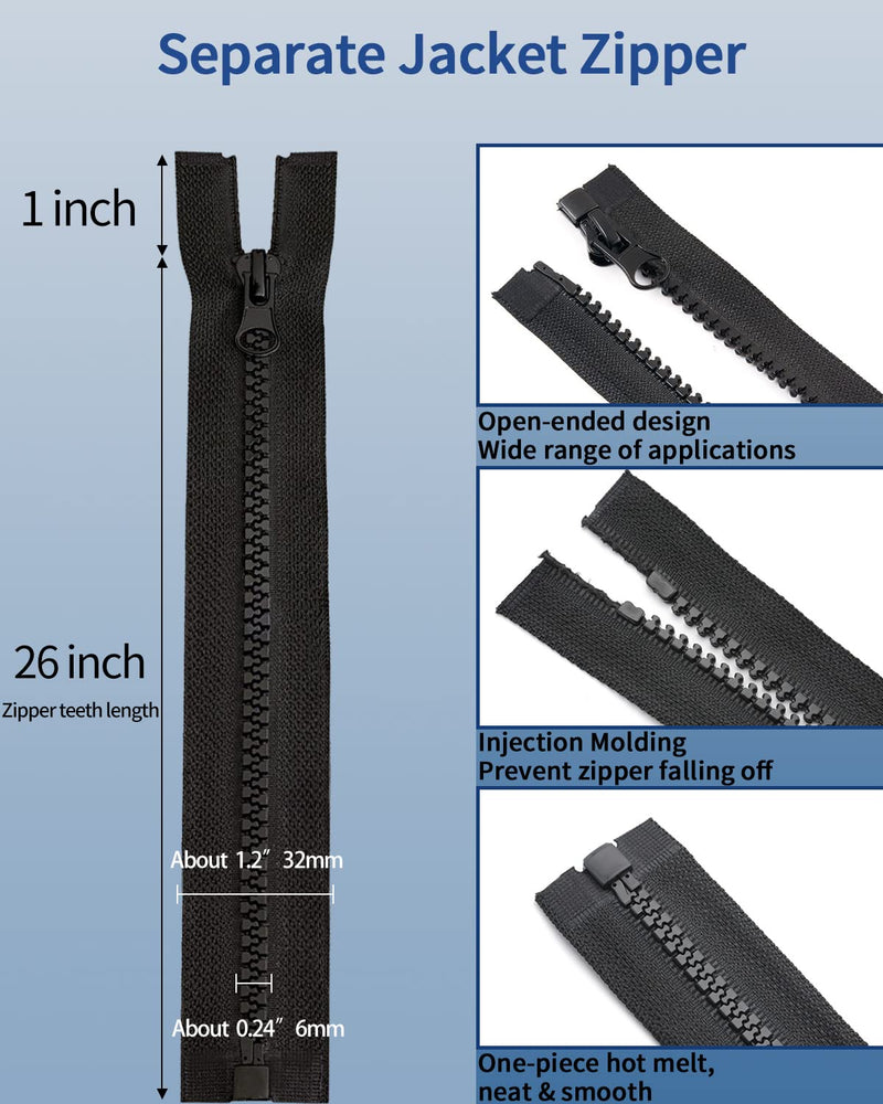 Wavebeexs 26 Inch Jacket Zipper, #5 Durable Zipper for Jacket (3 Piece), Black Plastic Coat Zipper Replacement, Separating Zipper for Coat, Down Jacket, Sweatshirt, Clothes, Parka, and More 26 Inch 3PCS - NewNest Australia