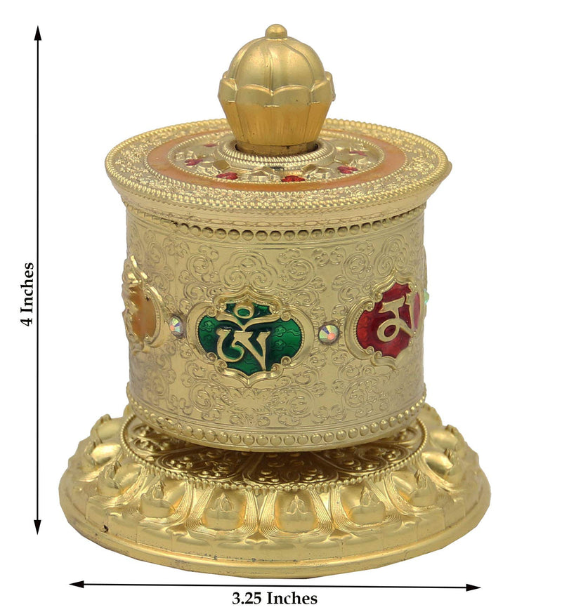 NewNest Australia - DharmaObjects Tibetan Prayer Wheel Premium Quality Solid Brass Heavy Duty Table Top Om Mani Padme Hum (Medium Gold) Medium Gold 