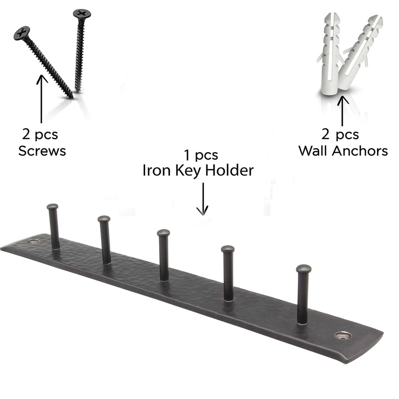 NewNest Australia - Wrought Iron Key Holder for The Wall – Handmade Hat, Towel, Leash, Jewelry and Keys Rack, Wall Hangers with Anchors and Screws – Rustic, Sturdy, Easy-to-Install Farmhouse Wall Decor, 10x1.2x1.2 in. Black 