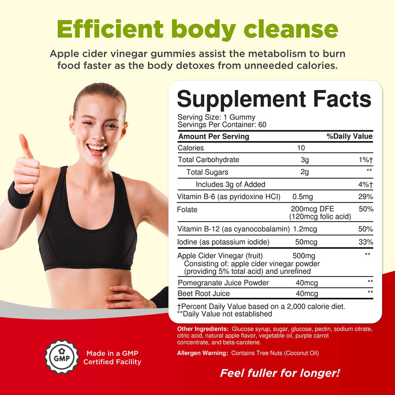 ACV Apple Cider Vinegar Gummies - Natural Energy Supplement ACV Gummy with Mother for Body Cleanse Immune Support and Gut Health - Apple Cider Vinegar with The Mother - NewNest Australia