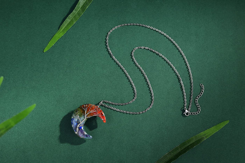 XIANNVXI Crystal Necklaces for Women Crescent Moon Pendant Necklace Healing Crystals Tree of Life Wire Wrapped Reiki Spiritual Necklace Jewellery for Women N - 7 Chakra - NewNest Australia