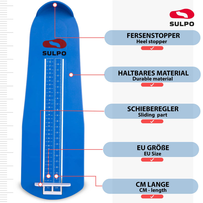 SULPO foot measuring device - shoe size measurement from 15 to 48 - shoe sizer for children - ideal for determining the size of shoes - blue EU 15 - 48 - NewNest Australia