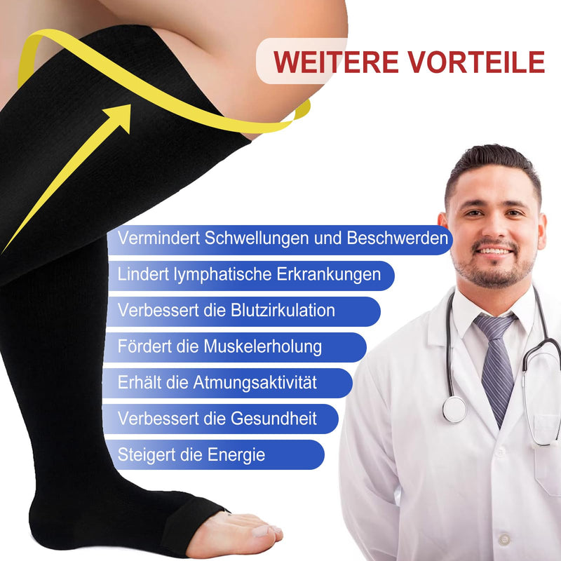 Zfsock Compression Stockings Thick Calves Men: Thrombosis Stockings Women Support Stockings Medical Compression Socks Plus Size Men Open Toe No Toe Travel Stockings 20-30Mmhg 1 Pair 4Xl Black - NewNest Australia
