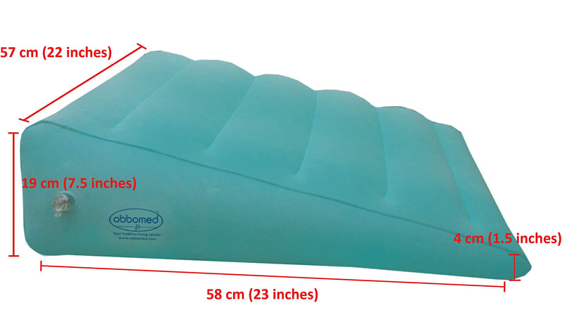 NewNest Australia - ObboMed HR-7510 Inflatable Portable Bed Wedge Pillow with Velour Surface for Sleeping, Travel, Trip Vacation, Horizontal Indention Prevent Sliding, 23” x 22” x(7.5”~1.5”), Cyan 23â€ x 22â€ x(7.5â€~1.5â€) Hr-7510 - Cyan 