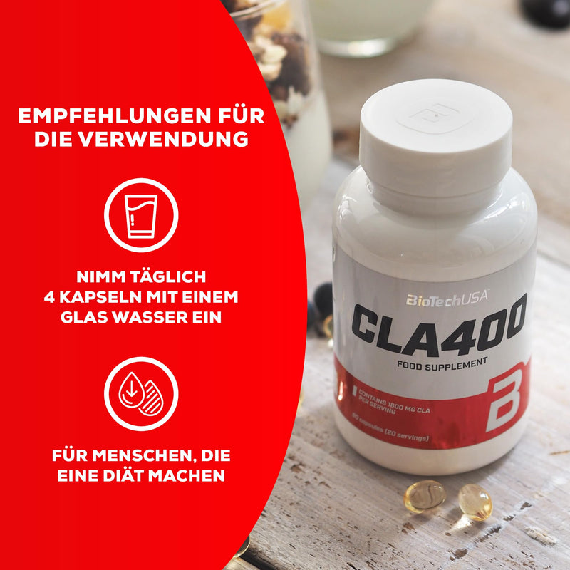 BioTechUSA CLA 400 Dietary Supplement Soft Gelatin Capsules Containing Conjugated Linoleic Acid, 80 Softgel Capsules - NewNest Australia