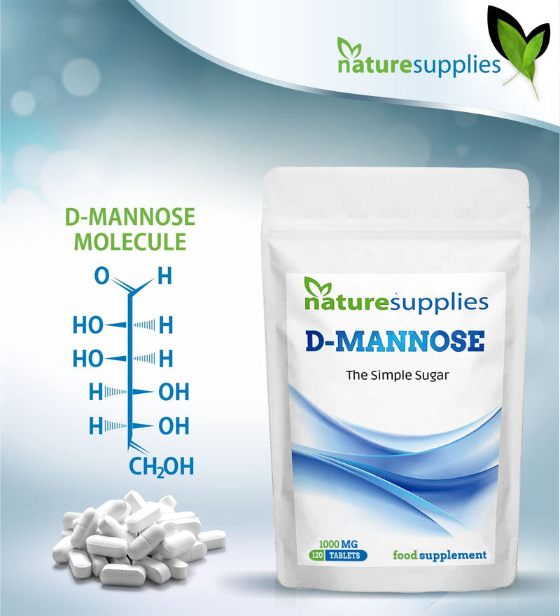 naturesupplies D-mannose 1000mg Tablets, 120 Pack - Vegan Friendly - Premium Coated High Strength Tablets Easy To Swallow, Natural Ingredients In Our Dmannose Supplements - NewNest Australia