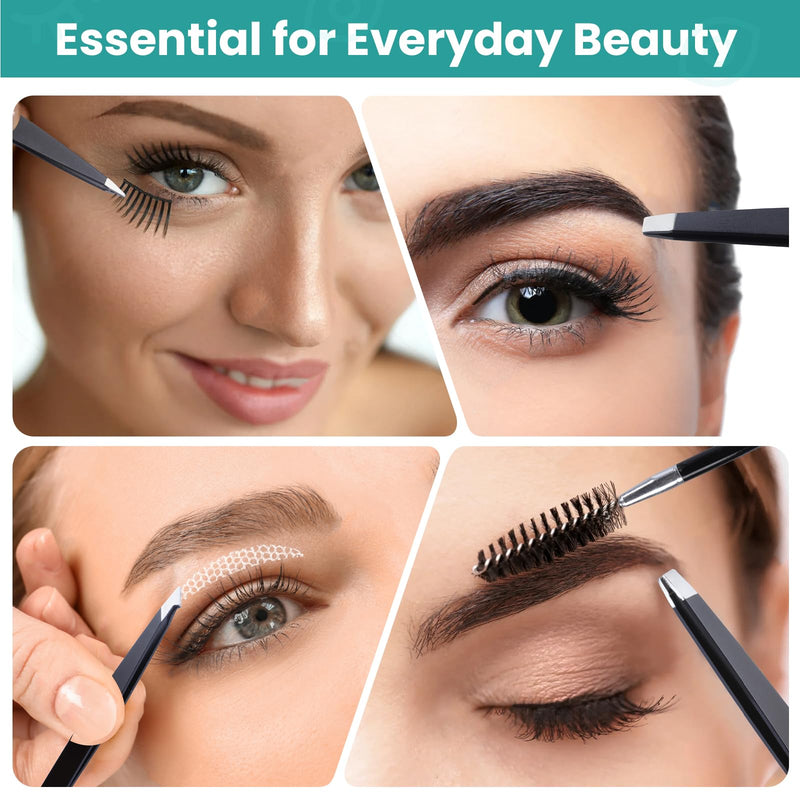 Alyvisun 5 pieces professional tweezers, portable stainless steel tweezers, eyebrow plucking, textured anti-slip coating, suitable for facial hair removal for women and men (black). - NewNest Australia