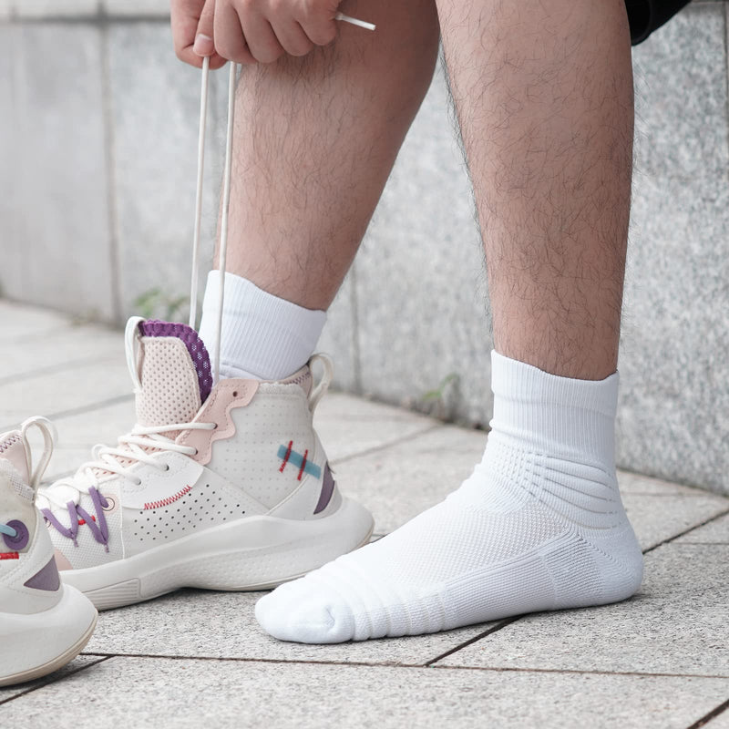 Elite Basketball Socks, Cushioned Athletic Sports Crew Socks for Men Boy Women Girl 3 Pairs White-zt-a - NewNest Australia