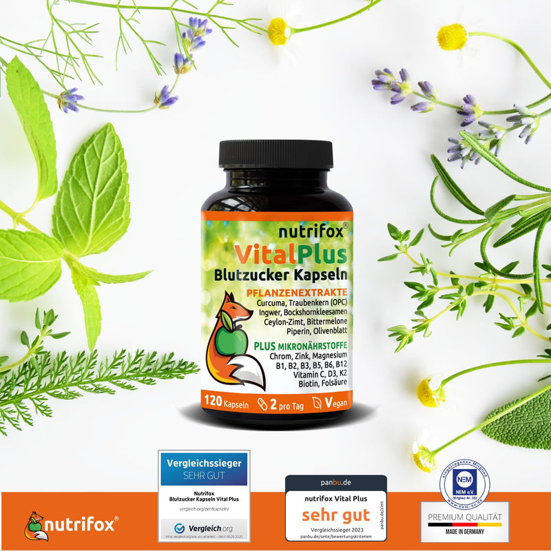 120 Blood Sugar Capsules Vital Plus (With Ceylon Cinnamon, Chromium, Zinc, Opc, Bitter Melon, Fenugreek Seeds, Turmeric, Ginger, Vitamin B Complex, Etc.), 2 Months, From Nutritionists For Diabetes - NewNest Australia