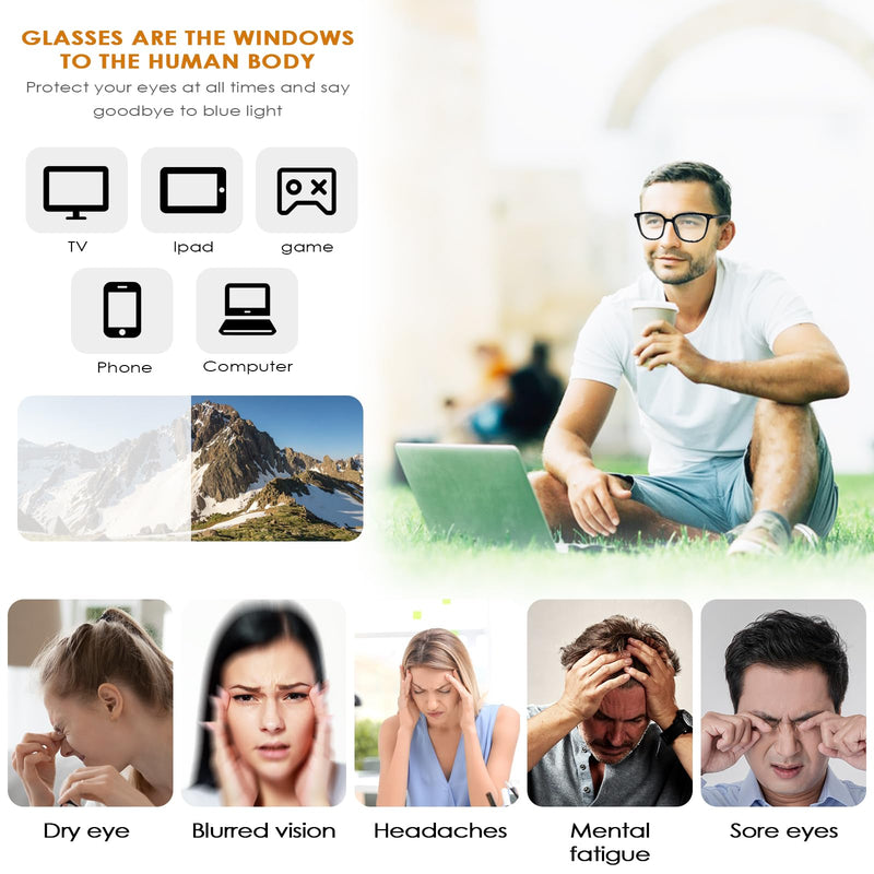 Mesybveo Pack of 2 blue light filter glasses, computer glasses, blue light blocking glasses, reading glasses with large lens width, gaming without strength glasses, blue light filter for men and women - NewNest Australia